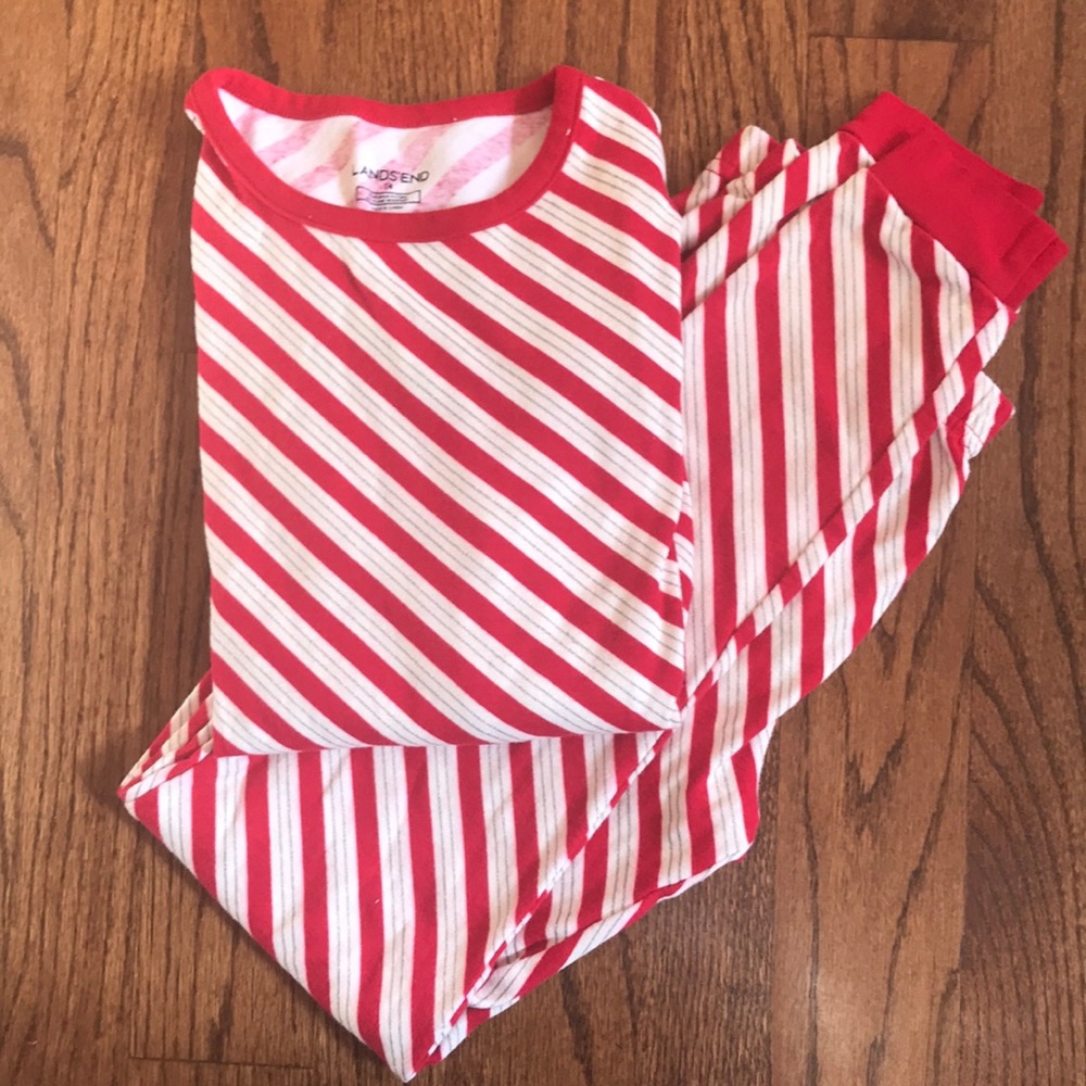 Lands End red and white stripe pajamas set size 14